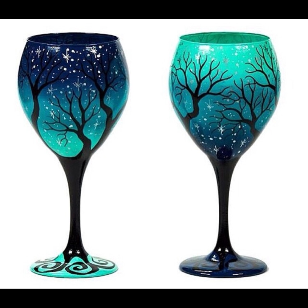 COPY - Pair of tree hand painted wine glasses